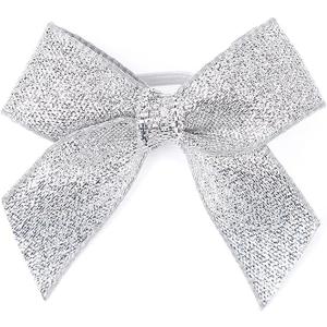 50pcs 1 Inch Stretch Elastic Loops with Pre-Tied Silver Ribbon Bows for Gift Wrapping,Baby Showers, Weddings, Christmas Boxes