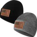 Chicingyou 2 Pcs Fishing Beanie for Men American Flag Hunting Cuffed Skull Cap Gifts for Dad Husband Grandpa, One Size