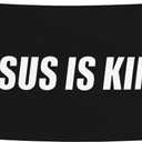 Jesus Is King Flag Outdoor 3X5 Ft Jesus American Flag Christian Faith Over Fear Flags for Outside Worship Yard Sign Flags for Bedroom Room House Decorations Banner (Black3)