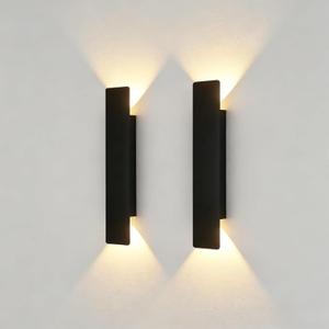 Lightess 2PC LED Wall Sconces,Outdoor Waterproof Wall Lamps Strip Aluminum Wall Lights 24W LED Black Wall Lamp Bedroom Exterior Outdoor Lighting Fixtures (2PC-15.7in-Black)