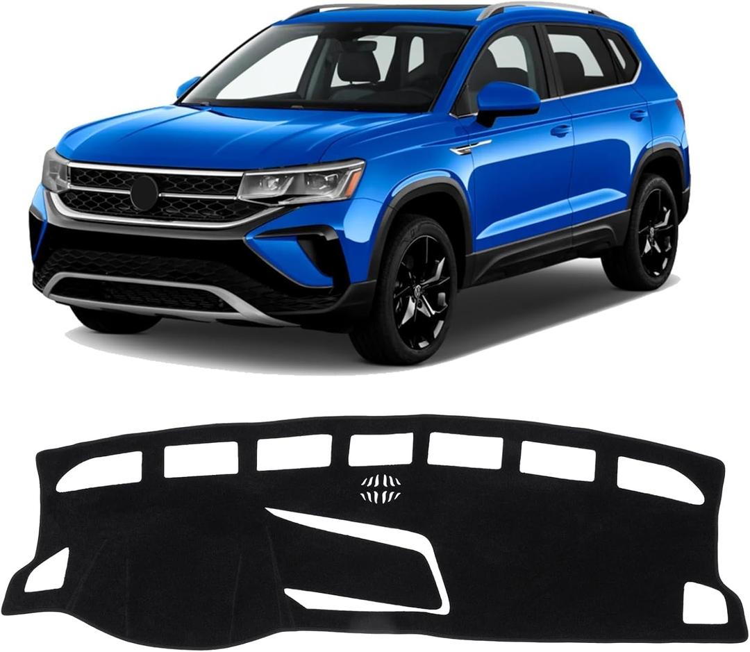 KUST Black Dash Cover for Volkswagen VW Taos (S SE SEL) 2022-2025 2026 (Only fits for Taos with Center Bin) Polyester Dashboard Cover Non-Slip Interior Accessories for VW Taos Custom Fit Dashboard Mat