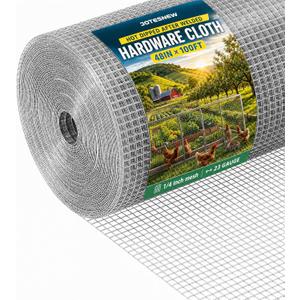 Jotesnew Galvanized Hardware Cloth 48in x 100ft, 1/4 inch Silver Hot Dipped Galvanized Welded Cage Wire Mesh, 23Gauge Wire Mesh Roll for Gardens, Chicken Coops & Poultry Netting Cage Fence