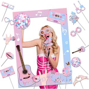 Birthday Photo Booth Props,18pcs Theme Party Decoration Music in My Era Photo Frame Supplies for Party Decoration
