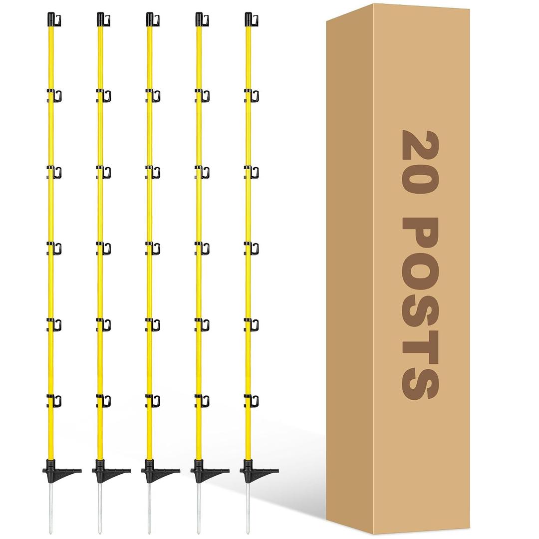 50 Inches Fiberglass Step in Electric Fence Posts,Temporary Fence Stakes for Cows,Sheep and Animals Fence,Snow Fence, Garden Protection,Portable Fence Ideal for Electric Fencing-20 Posts