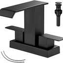 GGStudy Bathroom Faucet Matte Black Modern 2 Handles 4 Inches Centerset RV Black Waterfall Bathroom Vanity Faucet with Drain Assembly