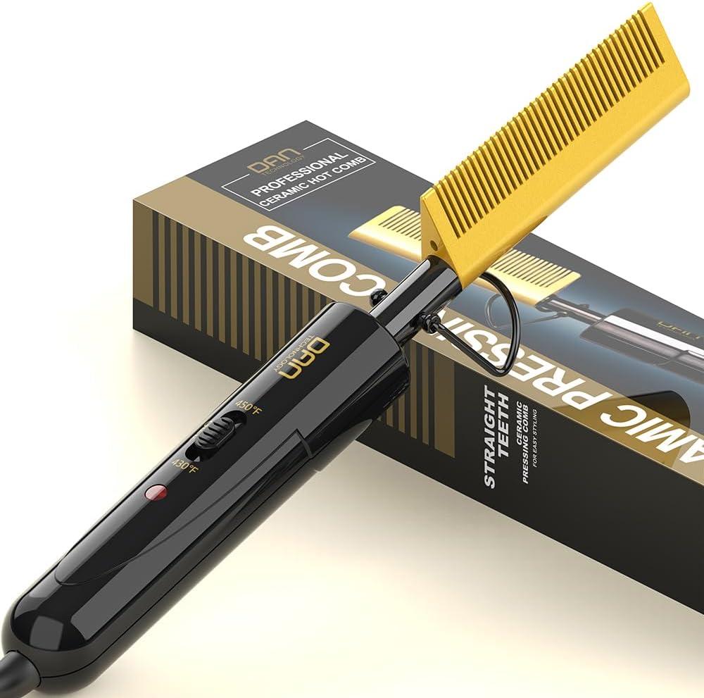 DAN Technology Small Ceramic Hot Comb for Lace Front Wigs - Dual Voltage, Fast Heating Straightener for Black Hair and Wigs