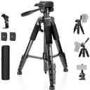 NEEWER BASICS Camera Tripod, 71'' Tripod with Cell Phone Holder Mount Compatible with iPhone for Video Recording, Professional Aluminum Lightweight Portable Travel Stand with 3 Way Pan Tilt Head, TP55