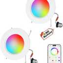 LED Recessed Lighting 5/6 inch, Smart Bluetooth Can Lights, 13W 1050LM, RGB Color Changing Selectable, Retrofit Led Recessed Light Fixtures Compatible with Alexa for Bedroom Living Room Kitchen, 2Pack