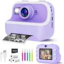 Instant Print Camera for Kids, Christmas Birthday Gifts for Girls Boys, Kids Camera Instant Print with Dual Camera 1080P Digital Camera Toys for 4 5 6 7 8 9 10 Year Old Girl with 32GB SD Card-Purple