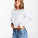 Trendy Queen Women's Long Sleeve Shirts 2025 Ruched Boat Neck Business Casual Tops Fitted Crop Cute Spring Outfits (White, M)