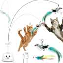 Interactive Cat Toys for Indoor Cats - Automatic Flying Bird Feather Toy, USB Rechargeable Electric Cat Teaser with Sticky Suction Base, Smart Motion Activated Self-Play Enrichment Toy for Bored Cats (White)