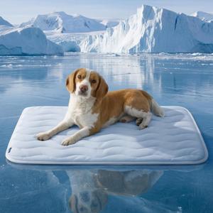 Bedsure Cooling Mat for Large Dogs - Q-Max>0.4 Thin Breathable Cooling Crate Pad Indoor for Pet with Chill Cool Fiber as Cooling TopperPortable Washable Kennel Mat in Outdoor Summer, 35x23, Blue