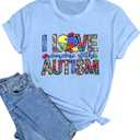 Autism Awareness Shirt Women Autism Shirts Autism Support Tops in April Blue Autism Mom Clothes Special Education Tees (Blue, S)