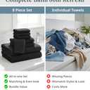 Casa Platino 100% Cotton Bath Towel Pack of 8 - Soft, Quick Dry & Highly Absorbent - 2 Bath, 4 Washcloths, 2 Hand Towels for Bathroom - Durable, Premium Quality & Ideal Gift for Him - Midnight Black