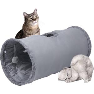 Collapsible Cat Tunnel with Play Ball - Durable Suede Indoor Play Tube for Cat, Puppy, Kitten, Rabbit (Small)