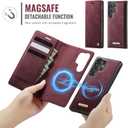 Wallet Case for Samsung Galaxy S25 Ultra Compatible with Magsafe, 2-in-1 PU Leather Flip RFID Blocking Card Holder Stand Shockproof Magnetic Detachable Cover for Galaxy S25 Ultra, Burgundy