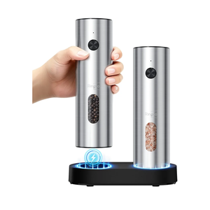 Ringco Electric Salt and Pepper Grinder Set with Charging Base, Rechargeable Salt and Pepper Mill with Adjustable Coarseness, LED Light, 110ml Large Capacity for Kitchen, Outdoors, Gifts for Women