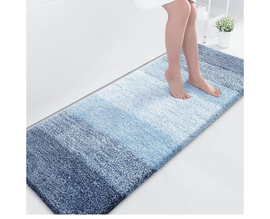 OLANLY Luxury Microfiber Bath Mat, Extra Soft and Absorbent Bathroom Mat, Non-Slip Plush Shaggy Bathroom Rug, Machine Wash Dry, Bath Rugs for Bathroom Floor, Tub and Shower, 24x59, Blue