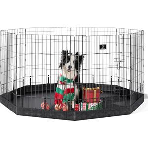 PJYuCien Dog Playpen, 8 Panels 30H Dog Pens Indoor with Bottom Pad, Metal Foldable Pet Puppy Exercise Fence Crate Kennel, Better for Small Animals, Black