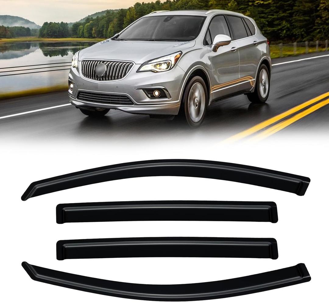 Rain Guards for 2016-2020 Buick Envision, Out-Channel Window Visor Shields Vent Deflector Shade Wind Dark Smoke 2017 2018 2019 2020 16 17 18 19 20, Tape-On Outside-Mount, 4PCS