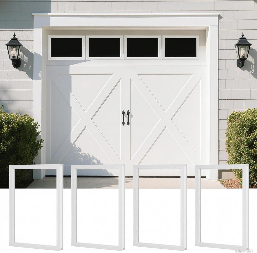 4 Pcs Garage Door Windows, 21"×14" Replacement Vinyl Windows Inserts Kit with UV Resistant Resin Glass, Garage Door Windows Inserts for Exterior Garage Doors, Clear Design (Style2)
