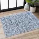 2x3 Blue Washable Rugs for Entrance, Soft Distressed Floral Area Rug, Non-Slip Low-Pile Doormat for Entryway, Dorm, Bedside, Foyer, Indoor Door Mat