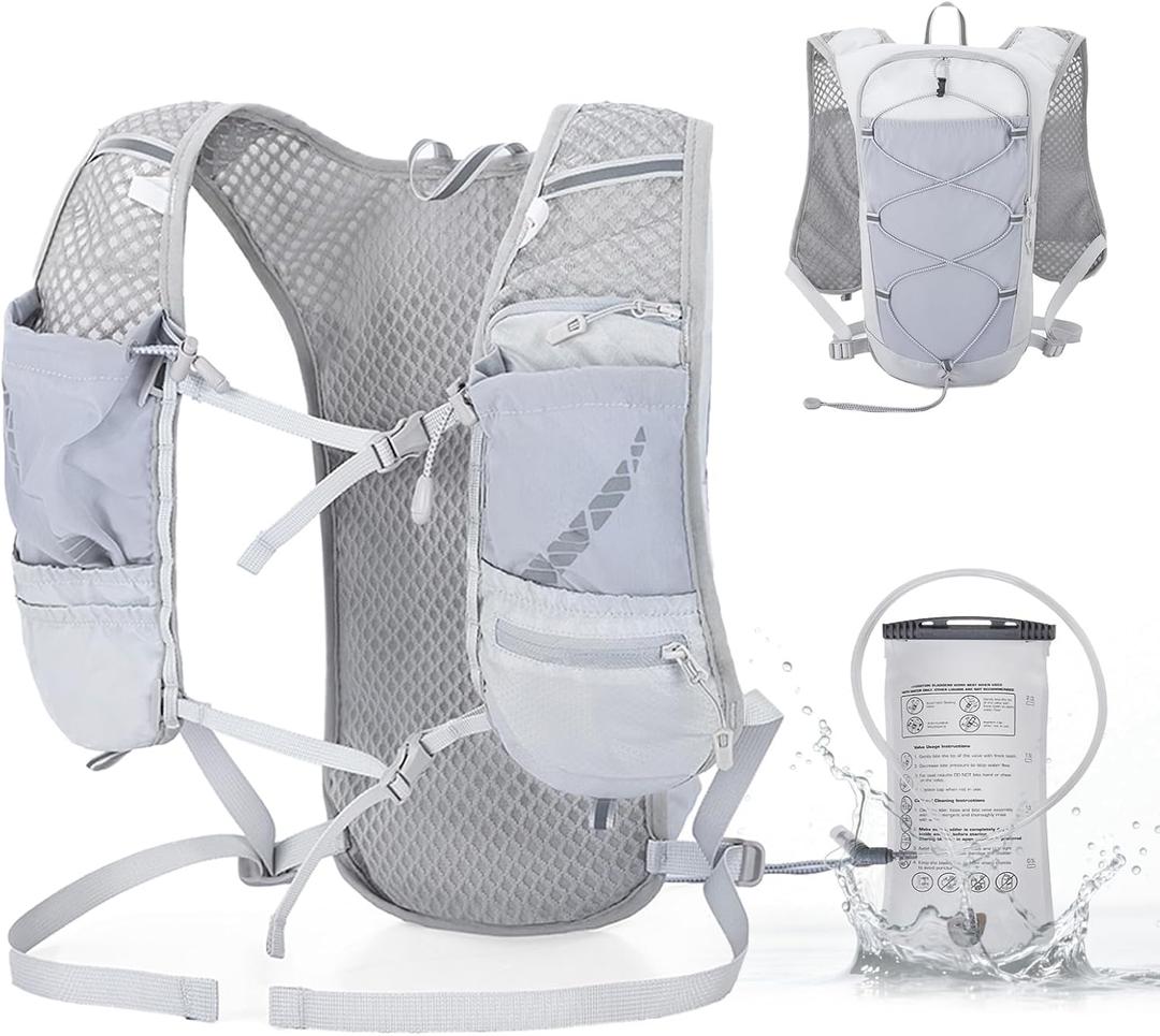Lightweight Running Hydration Vest for Women Men, Breathable Adjustable Hydration Backpack with 1.5L Water Bladder Bag for Hiking, Trail, Running, Marathons, Cycling Gray