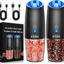 Rechargeable Pepper and Salt Grinder Set, whit Gravity Sensing Switch and LED Light, One Hand Automatic Operation -2 Pack/Black