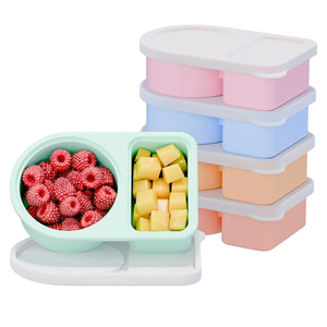 5 Pack Silicone Snack Containers, 2 Compartments Reusable Snackle Box with Lids, 8 oz, Rainbow