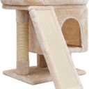 SYANDLVY Small Cat Tree for Indoor Large Cats, Kittens Condo with Scratching Post and Board, Modern Activity Tower with Cave (Beige)