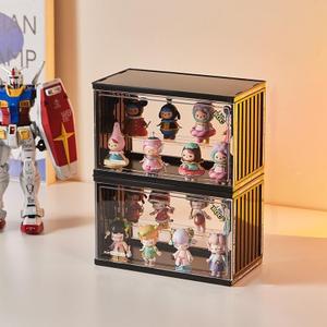 Clear Display Case for Figures, Acrylic Display Box, 2 Tier Adjustable Display Stand, Dustproof Showcase for Collectibles Mini Funko Pop Popmart Action Figures (Black - 2 Pack)