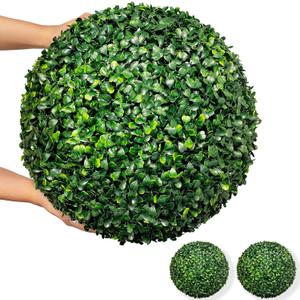 Artificial Plant Topiary Ball, 2 PCS 16" UV-Anti 4-Layer Fake Boxwood Leaf Balls, Faux Greenery Decorative for Indoor Outdoor Use on Balcony, Garden, Wedding, Front Door Home Decor