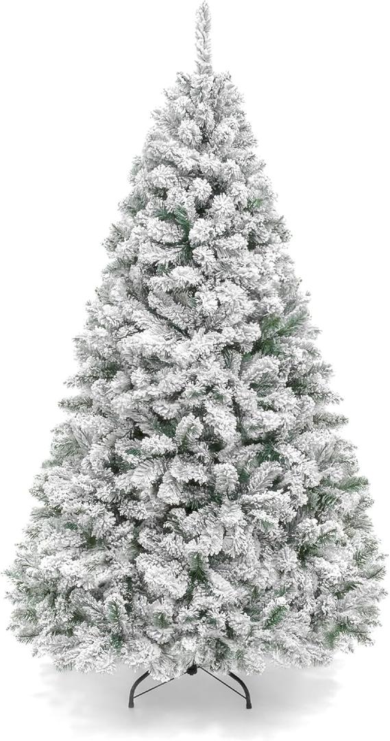 Best Choice Products Artificial Flocked Christmas Tree, 6ft Premium Unlit Pine Holiday Dcor w/Full Branches, Metal Stand - Green