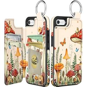 Shorogyt for iPhone 16e Wallet Case - Cute Fashion Mushroom Frog Design with Card Holder Kickstand for Magnetic Clasp Back Flip Folio Leather Phone Cases for Wome Girls Men