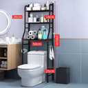 MilleLoom 3-Tier Over the Toilet Storage, Metal Bathroom Shelve, Over Toilet Bathroom Organizer, Space Saver Bathrooms Shelve for Restroom Laundry Balcony, Black