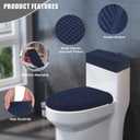 Toilet Lid Cover and Toilet Tank Cover Stretch Toilet Covers Set for Bathroom, Polyester Spandex Jacquard Fabric, Machine Washable, with Elastic Bottom, Navy Blue