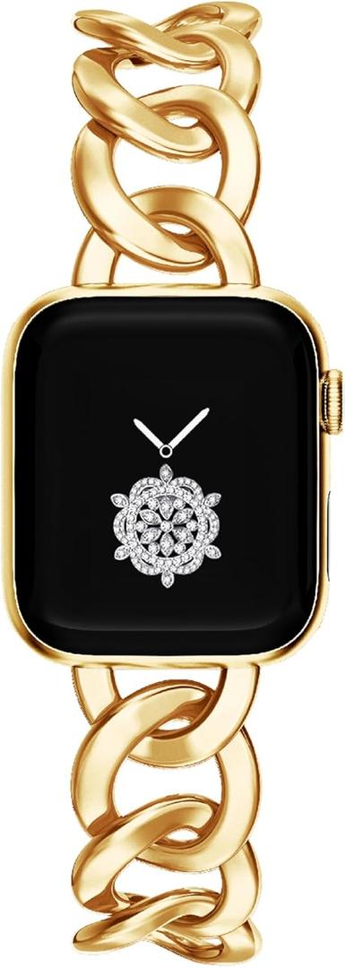 Cool Chain Smartwatch Bands Compatible for Apple Watch Bands Series, Stylish Replacement Watch Strap for Iwatch, Size: 46mm/45mm/44mm/(42mm-Series 1/2/3)(Gold)