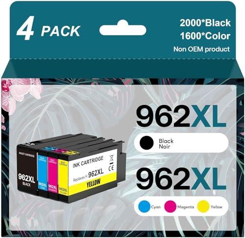 962XL Ink Cartridges Combo Pack Compatible for HP 962 Ink Work with HP OfficeJet Pro 9015 9020 9012 9010 9018 9025 9019 Printers(4 Pack)