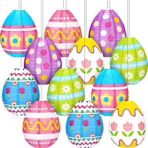 Wenqik 12 Pcs Easter Egg Paper Lanterns Party Decorations 10 Inch Spring Colorful Flower Dot Decorative Ceiling Hanging Lanterns for Home Easter Birthday Party Supplies, 6 Styles(Funny)
