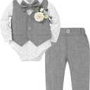 Coco&RARA Baby Boy Clothes Suits Infant Gentleman Outfits, Formal Dress Shirt+Vest+Corsage+tie+Pants Baby Suit Set 0-18M (12-18 Months, Grey)