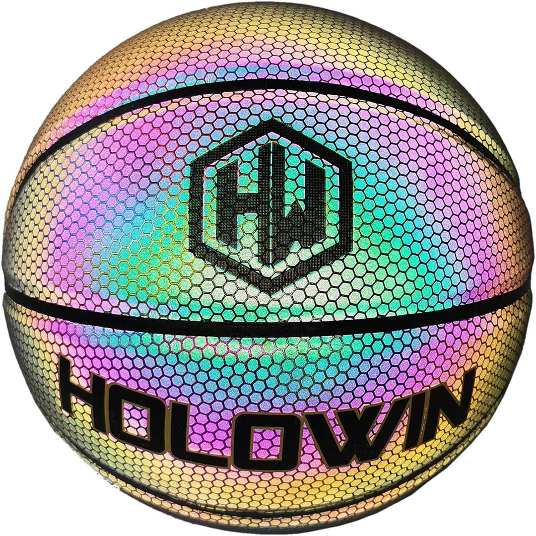 Reflective Glowing Holographic Luminous Basket Ball for Night Game, Perfect HoloHoops Gifts Toys (Size 7)