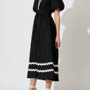 Womens V Neck Short Sleeve Boho Midi Dress Summer Wedding Guest Beach Party Long Dresses Black Small