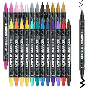 Acrylic Paint Markers, 24 Colors Paint Pens Acrylic Markers, Dual Tip with Dot & Fine Point for Rock Painting, Wood, Canvas, Glass, Stone, Ceramic Art Supplies & Craft Supplies.