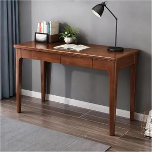 Solid Wood Desk with Drawers, Writing Study Table for Small Spaces, Mid Century Versatile Home Office Computer Workstation, Wooded Vanity Table for Bedroom (Brown)