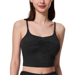 Women's Sweetheart V Neck Tank Top Adjustable Straps Workout Yoga Tops Going Out Basic Casual Crop Cami Shirts (Black, L)