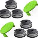 YWTESCH 8 Pack Weed Wacker String Fit for Greenworks String Trimmer, 0.065"-18Ft Dual String Trimmer Line Auto-Feed Weed Eater String Replacement Parts Spool(6-Pack) Cap Cover(2-Pack)
