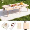 60" x 30" Boho Folding Picnic Table Set with Blanket and Runner, Extra Stable Low Wooden Table, Adjustable Height Portable Floor Seating for 4-6 People, Wedding Photoshoot Beach Camping Party, 32.1" x 32.1"