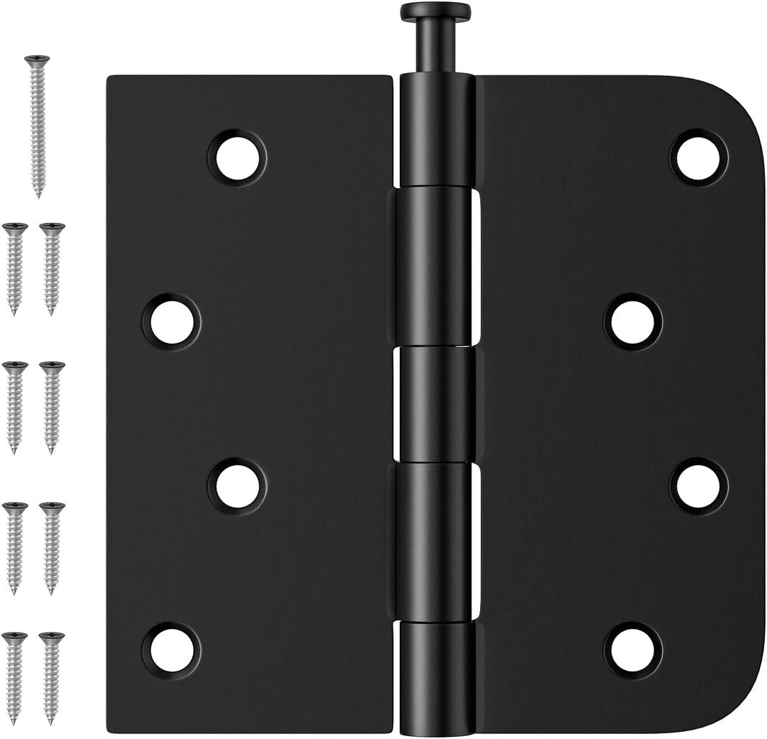 Luxbaro 3 Pack Black Door Hinges 4 Inch, Exterior Door Hinges with Square & 5/8" Radius, Removable Pin, Perfect for Heavy-Duty Front & Back Door, Anti-rust & No Squeaks