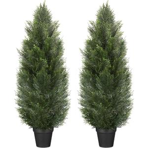 3FT Artificial Topiary Cedar Trees, Artificial Outdoor Plants UV Resistant, Realistic Fake Outdoor Plants Front Porch Decor, Artificial Bushes Cypress, Set of 2