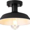 1-Light Black Outdoor Indoor Semi Flush Mount Ceiling Light Fixture, Metal Farmhouse Kitchen Light with E26 Base Socket, 10in Exterior Porch Light Entry Hall Light Fixtures (Bulb Not Included)